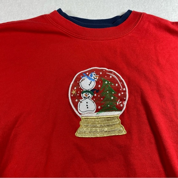MCC Sweater Woman’s Large Red Christmas Sweatshirt Snowman Globe Red Sweater Top - Picture 2 of 12